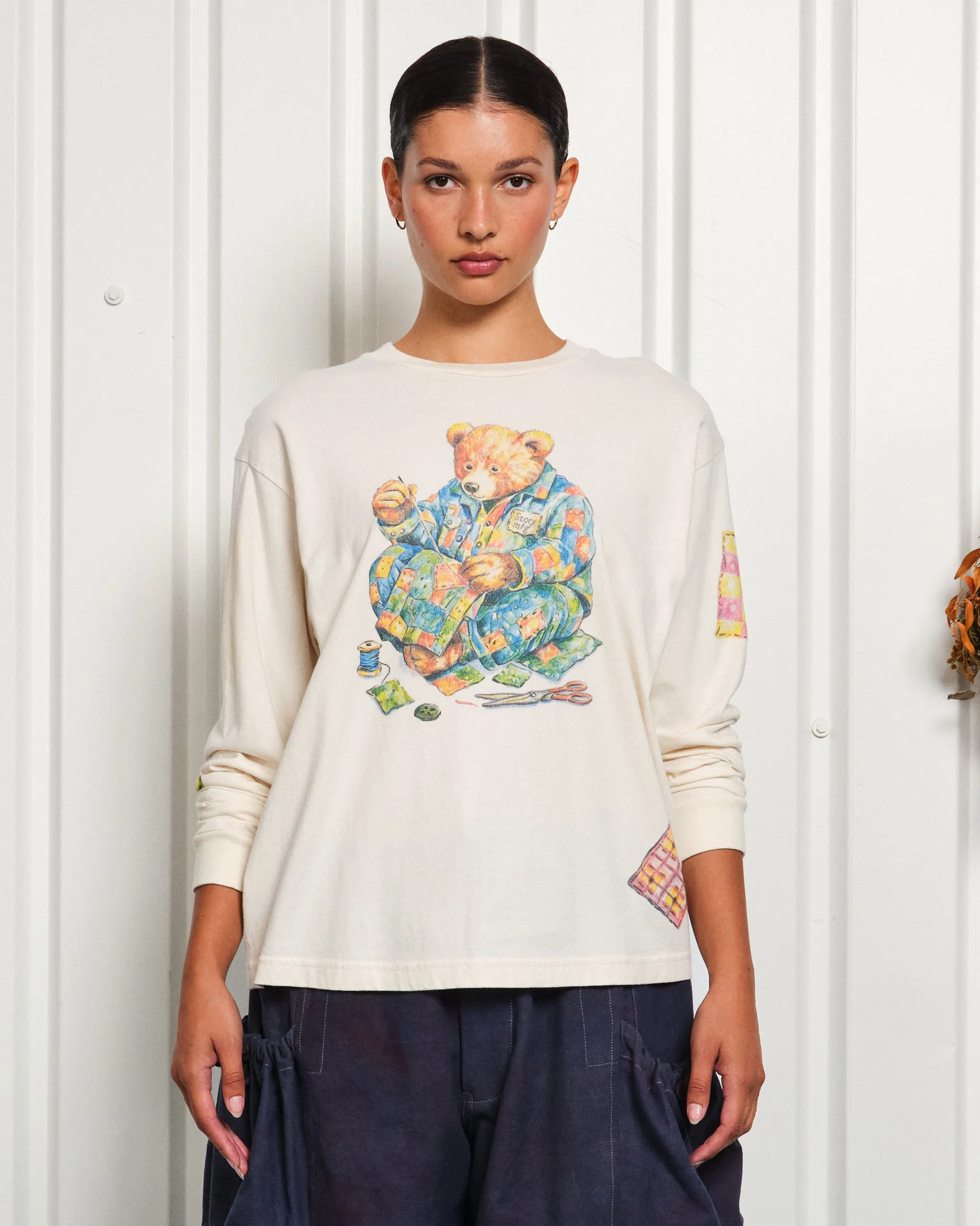 Grateful Tee LS - Ecru Patchwork Bear sold by Story Mfg. product image thumbnail 2