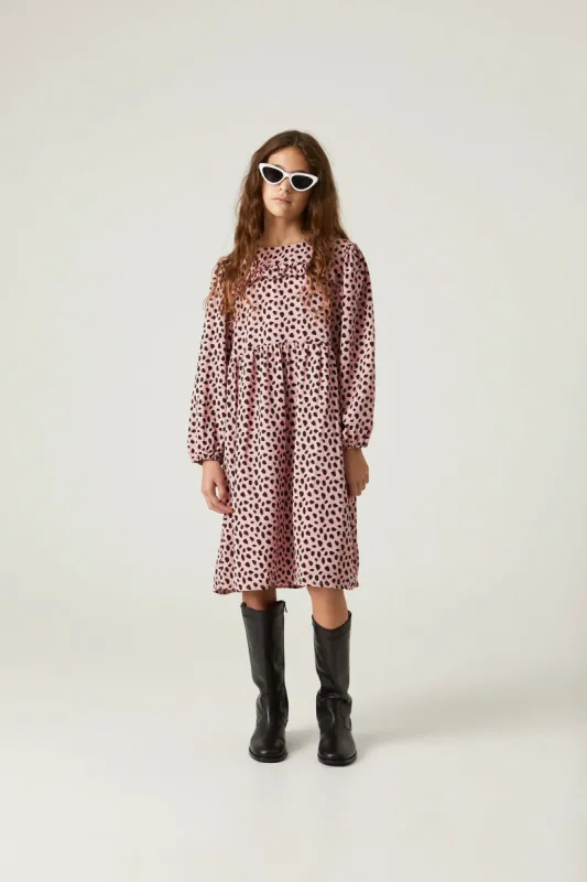 Vestido midi de niña con volantes y estampado de lunares rosa sold by Compania Fantasica