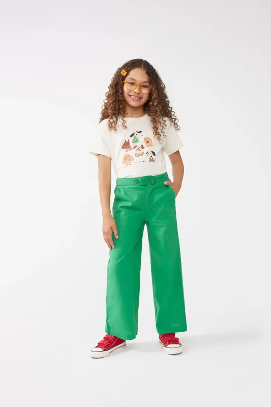 Pantalón de niña recto botones verde sold by Compania Fantasica