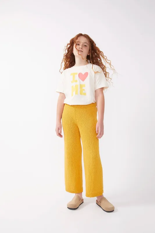 Pantalón largo de niña recto de punto amarillo sold by Compania Fantasica