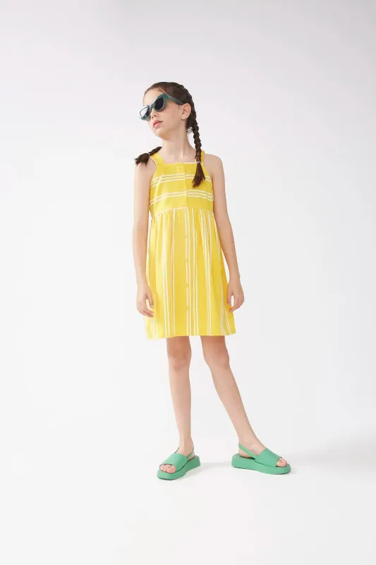 Vestido corto de niña rayas amarillo sold by Compania Fantasica