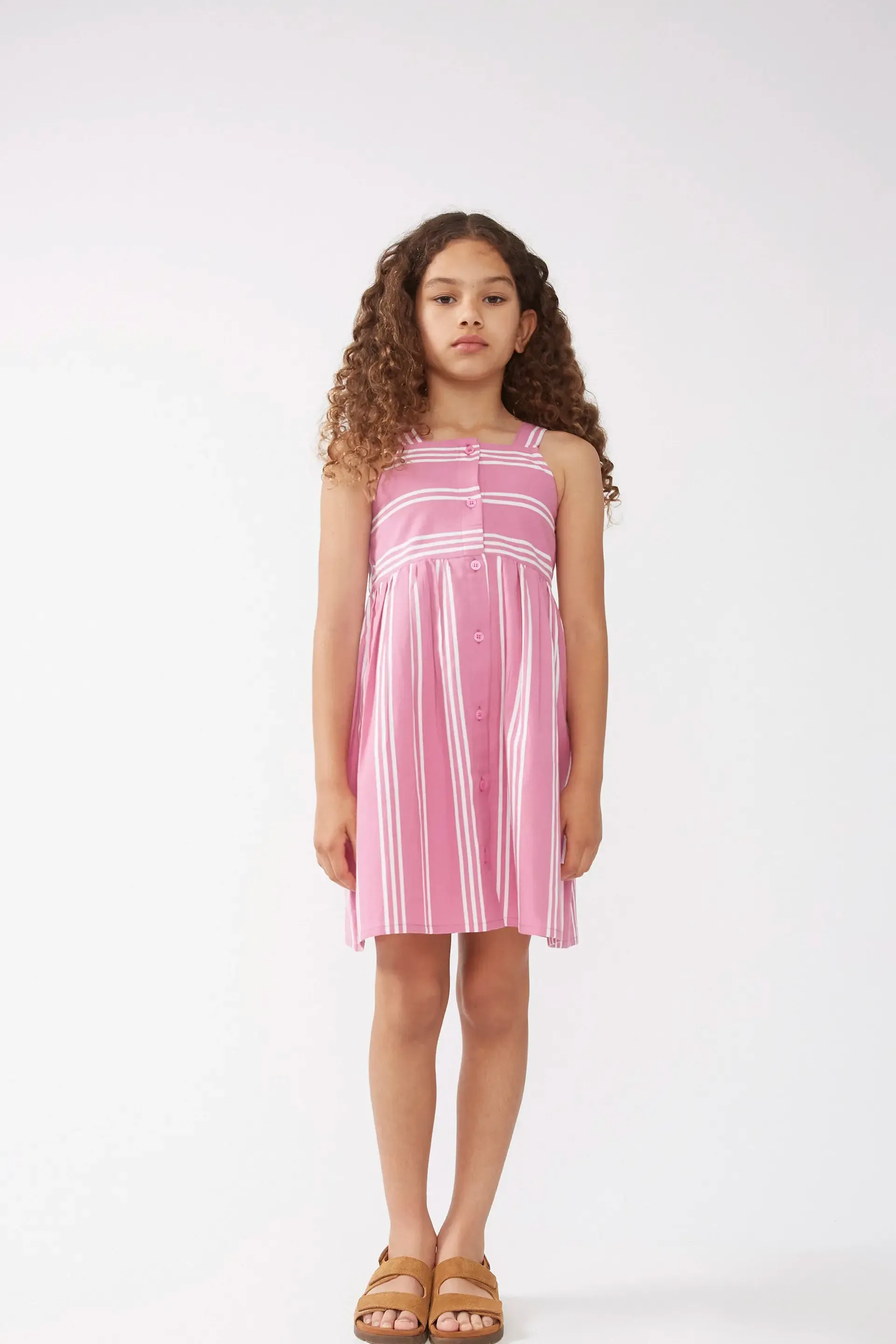 Vestido corto de niña rayas rosa sold by Compania Fantasica