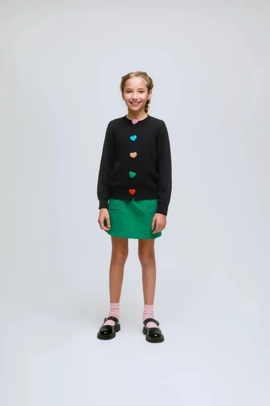 Cárdigan de niña con detalle botón de corazones negro sold by Compania Fantasica