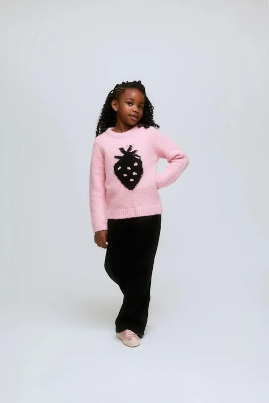 Jersey de niña de punto rosa con print de fresa sold by Compania Fantasica