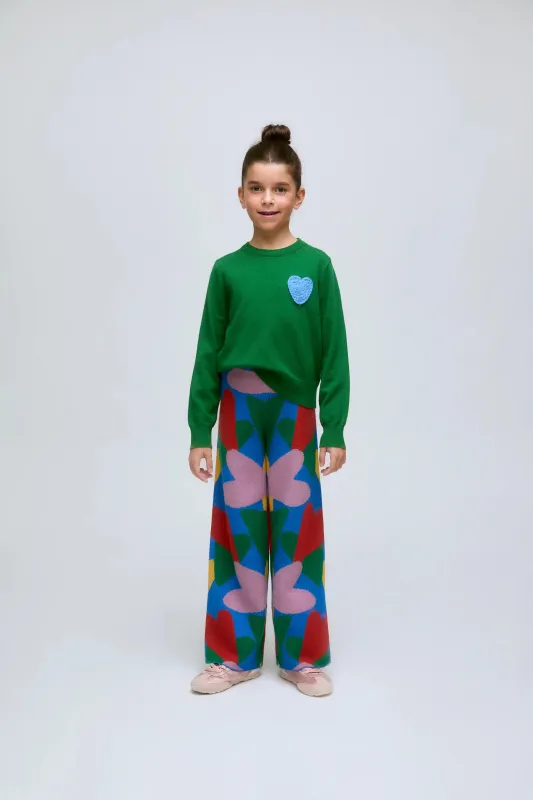 Jersey de niña de punto verde con bordado corazón azul sold by Compania Fantasica