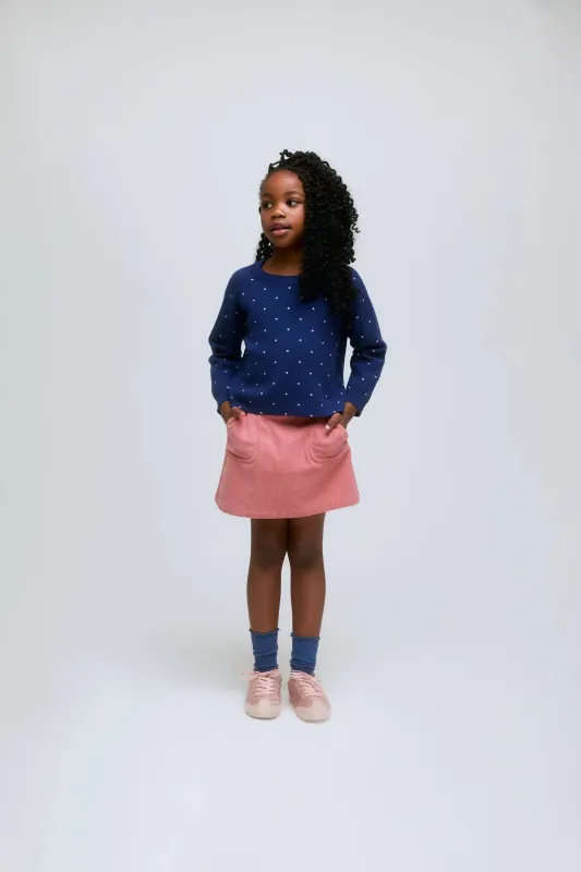 Jersey de niña de punto azul marino con lunares rosas sold by Compania Fantasica
