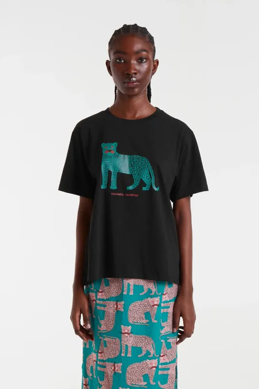 Camiseta negra 100% algodón con print de Leopardo sold by Compania Fantasica