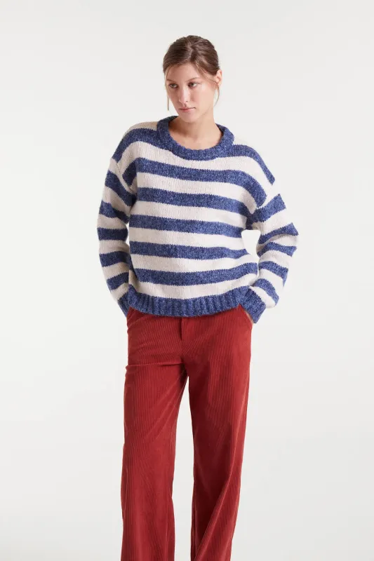 Jersey punto con rayas blanco y morado sold by Compania Fantasica