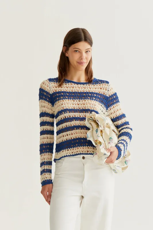 Top punto calado con rayas blanco y azul made by Compania Fantasica