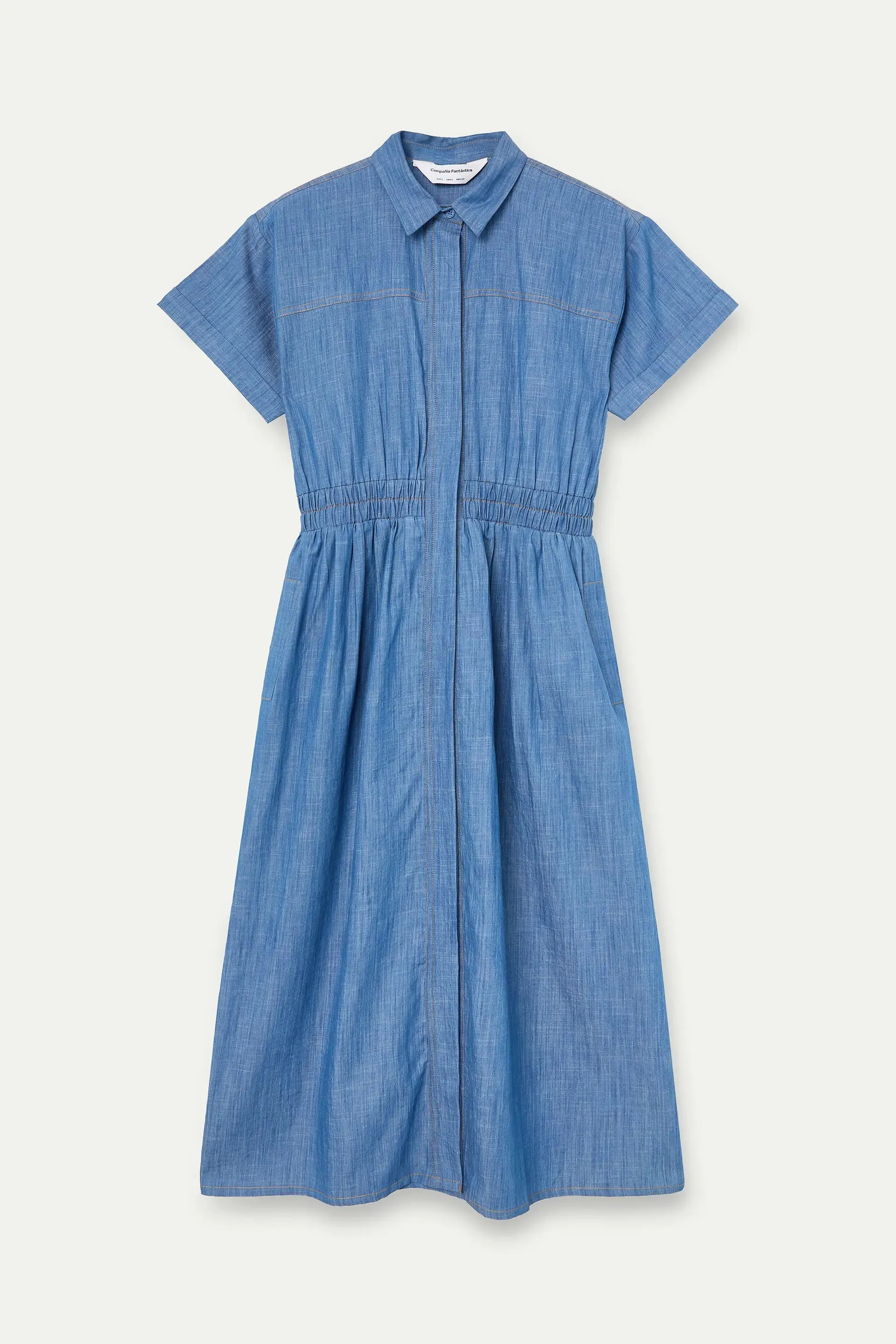 Vestido midi 100% algodón chambray azul claro manga corta sold by Compania Fantasica product image thumbnail 2