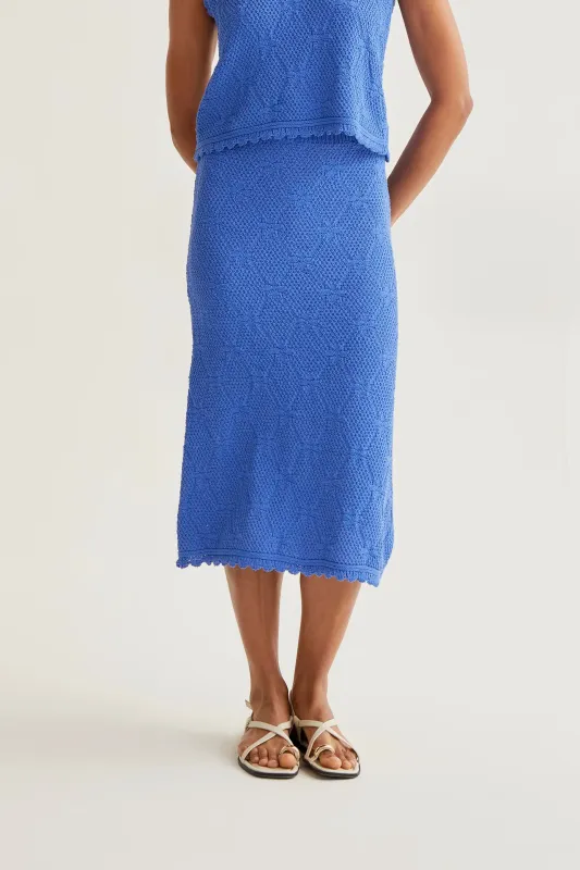 Falda midi con bordado encadenado azul made by Compania Fantasica