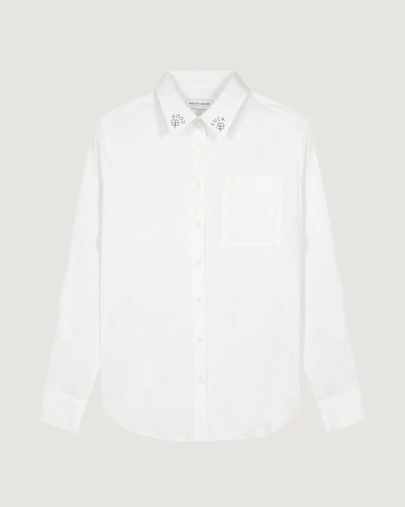 "Good Luck" loutil popelin shirt sold by Maison Labiche