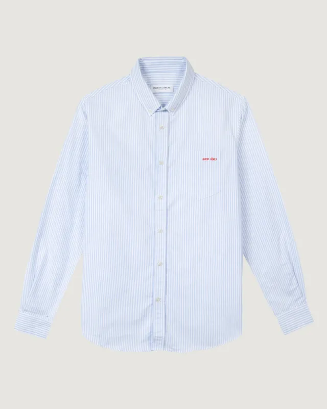 "Good Vibes" bonne graine oxford shirt sold by Maison Labiche