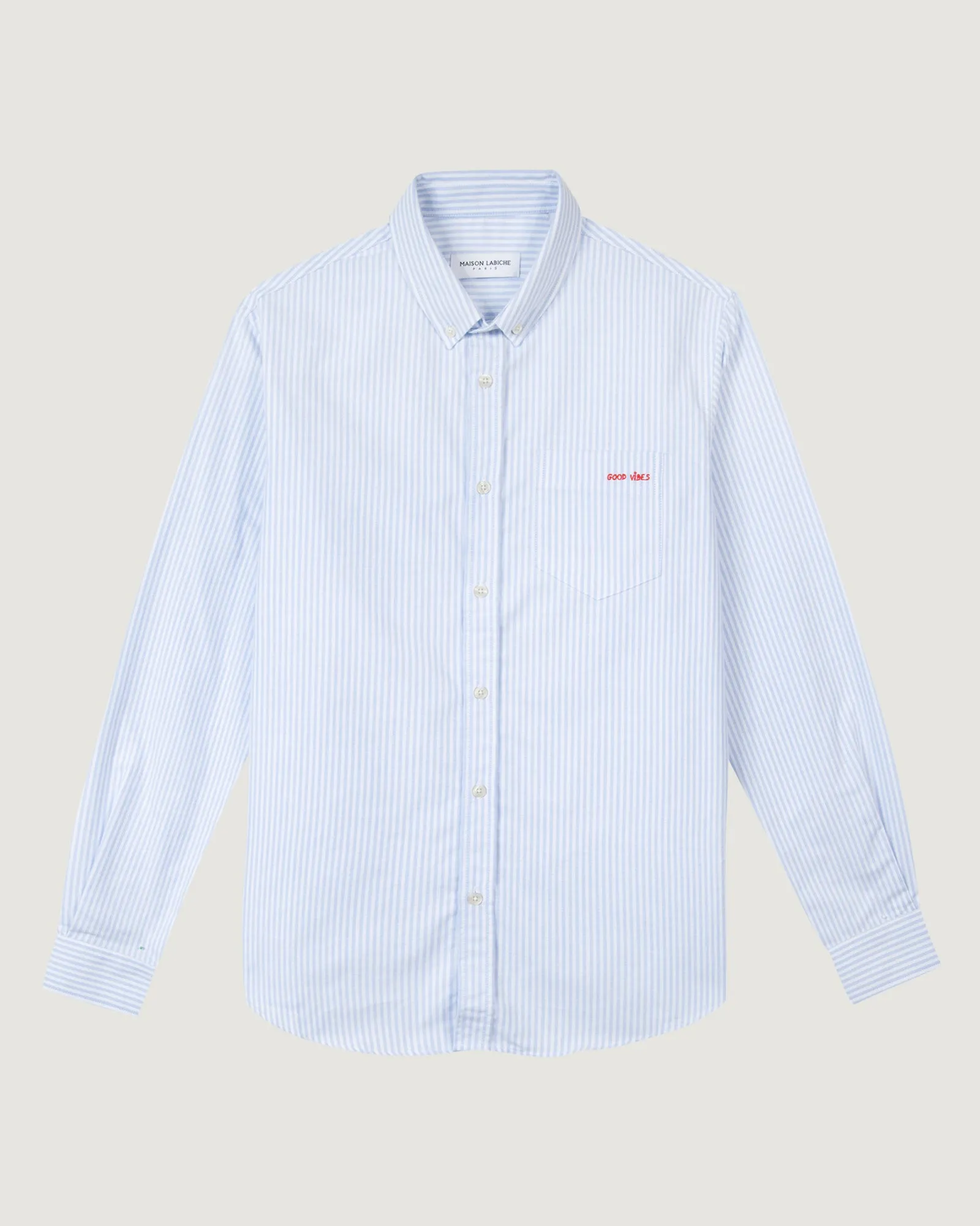 "Good Vibes" bonne graine oxford shirt sold by Maison Labiche