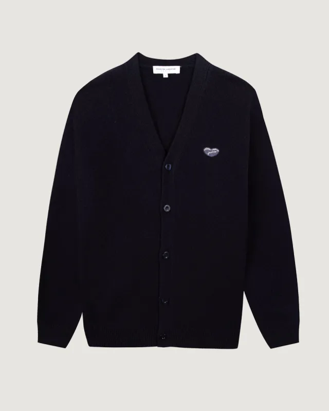 "Patch Coeur" lhomme lambswool cardigan made by Maison Labiche