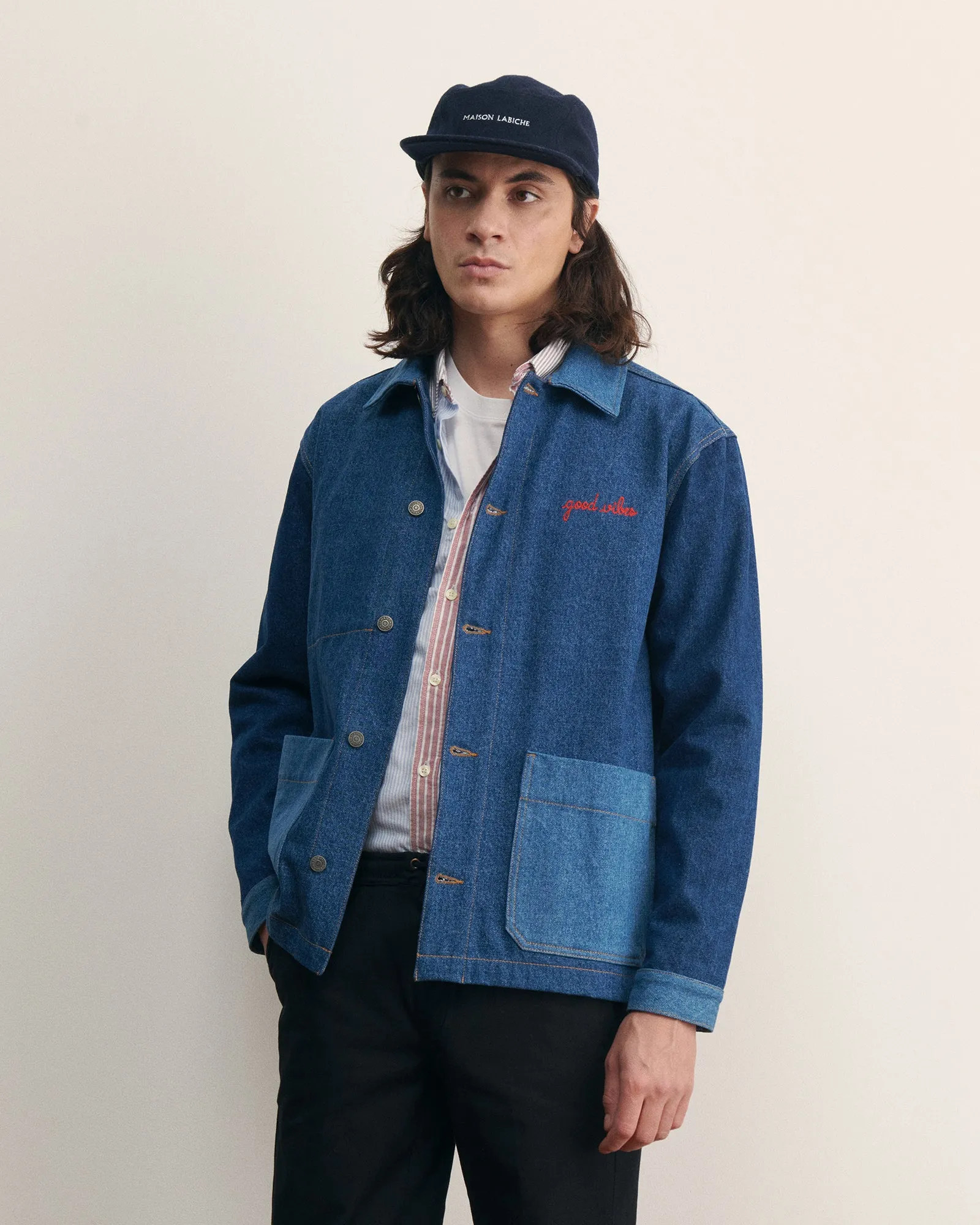 "Good Vibes" sébasto patchwork denim jacket sold by Maison Labiche product image thumbnail 3
