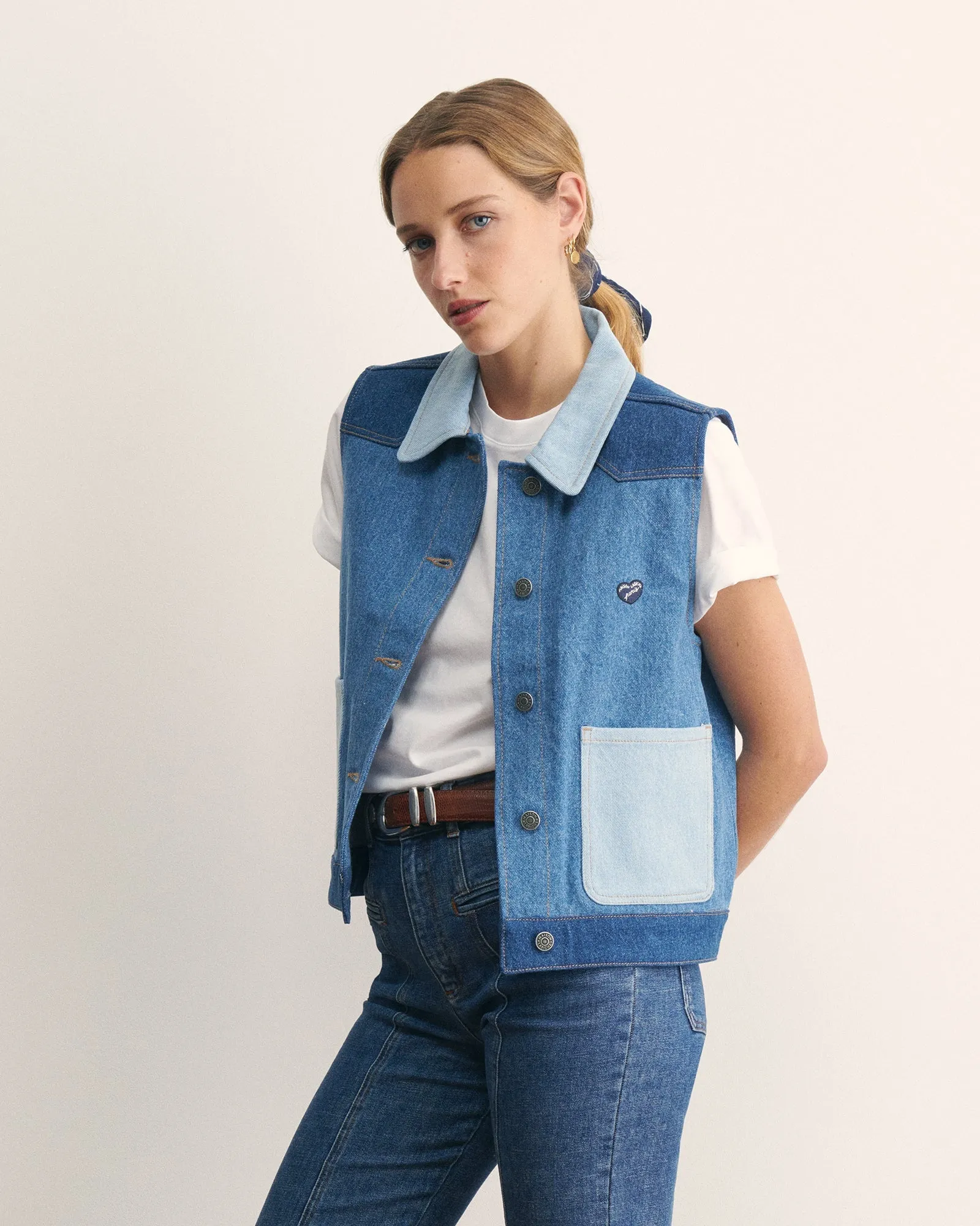 "Patch Coeur" duca patchwork denim jacket sold by Maison Labiche product image thumbnail 2