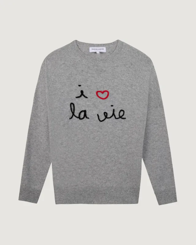 "I Love La Vie" buzelin cashmere sweater sold by Maison Labiche