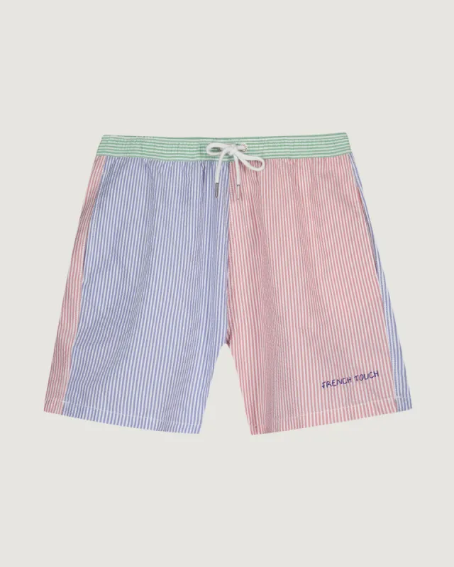 "French Touch" maillot seersucker swim shorts made by Maison Labiche