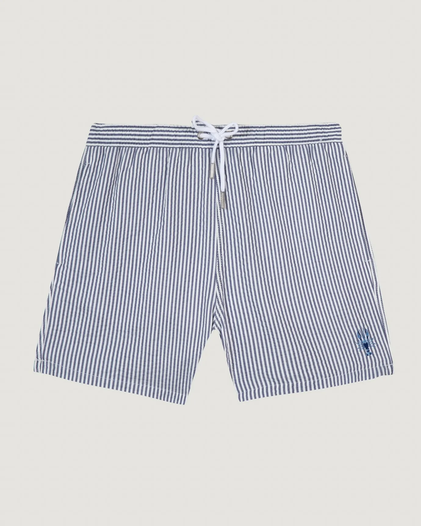 "Lobster" maillot seersucker swim shorts sold by Maison Labiche