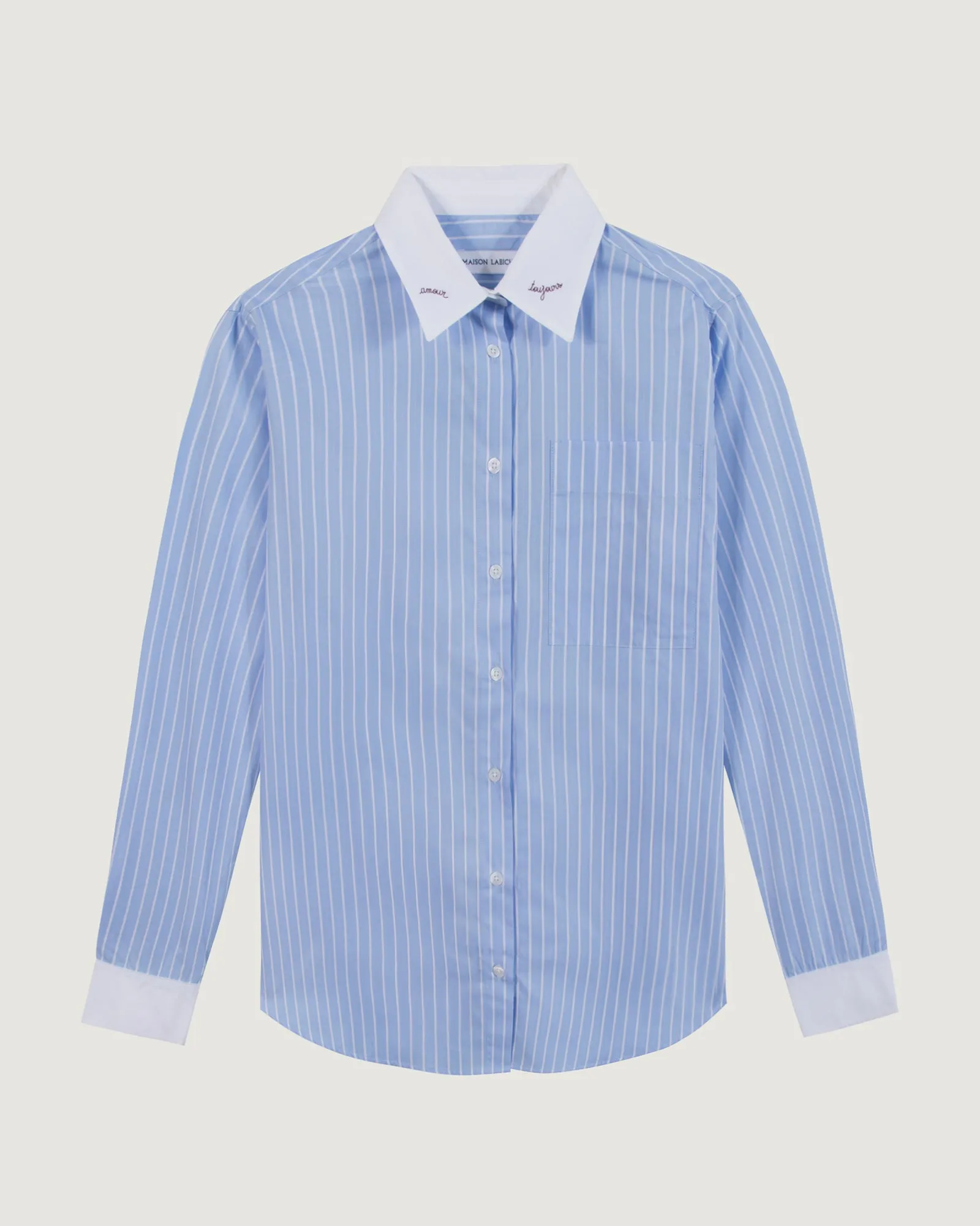"Amour Toujours" loutil poplin shirt sold by Maison Labiche