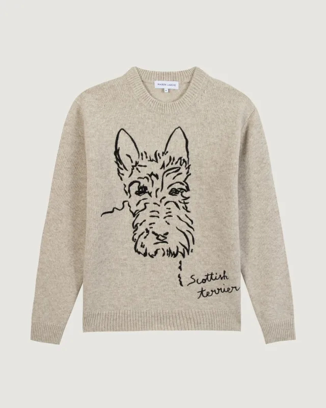 "Scottish Terrier" mawas wool sweater sold by Maison Labiche