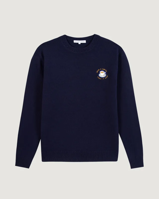 "Have A Coffee" mawas wool sweater sold by Maison Labiche