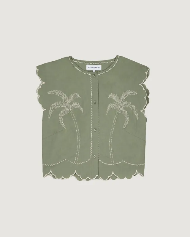 "Palm Trees" bessin sleeveless shirt made by Maison Labiche