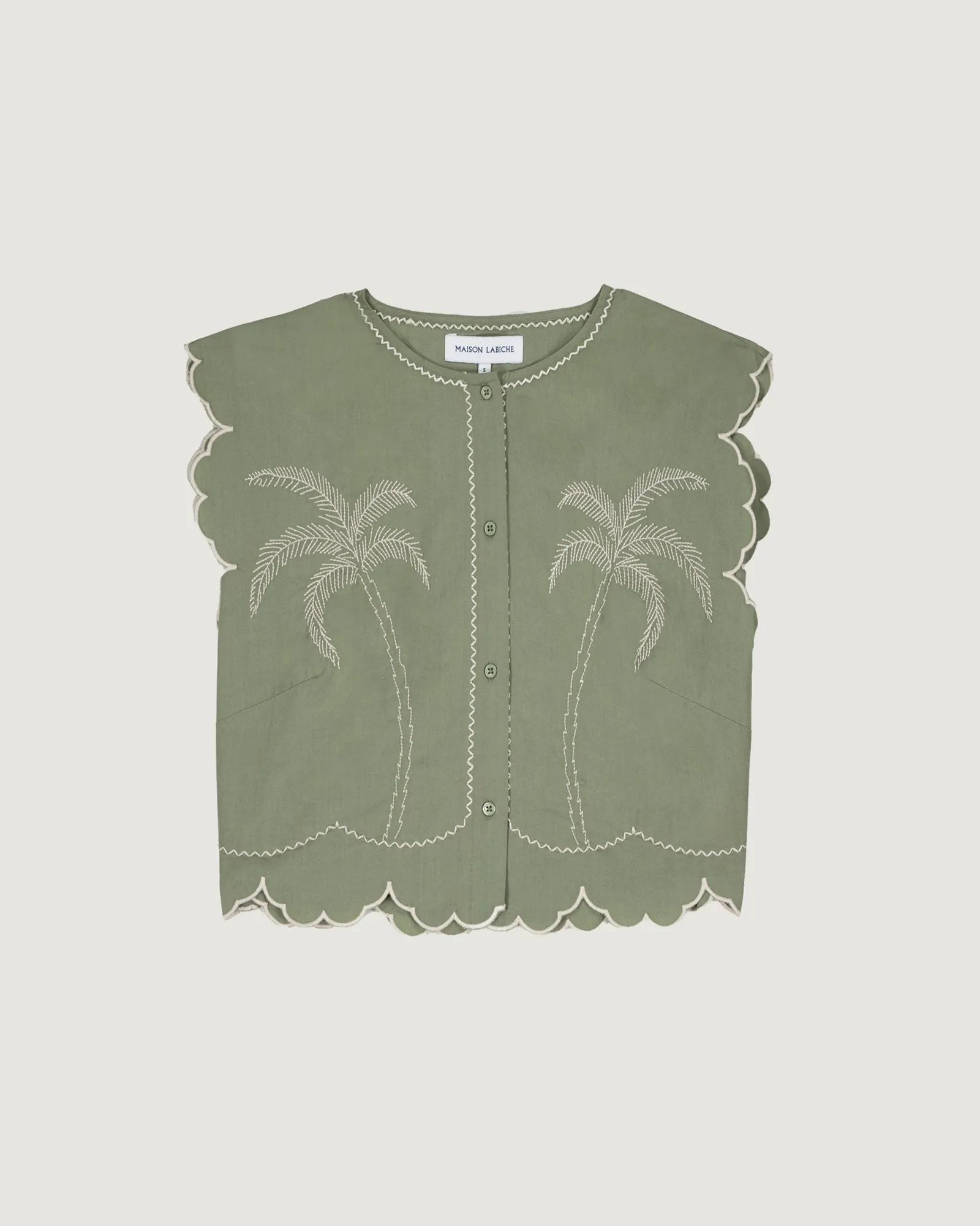 "Palm Trees" bessin sleeveless shirt sold by Maison Labiche