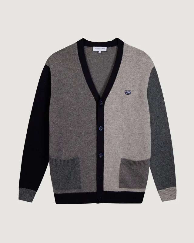 Cardigan "Lambs Wool" balfournier heart patch made by Maison Labiche