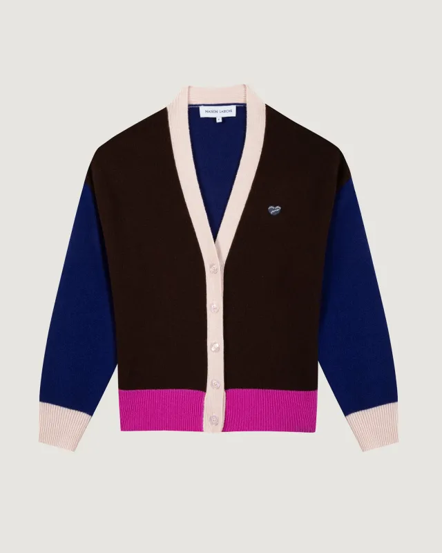 "Wool And Cashmere" glizières heart patch cardigan made by Maison Labiche