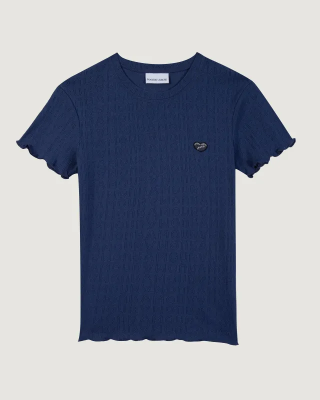 "Heart Patch" Folies pointelle t-shirt made by Maison Labiche