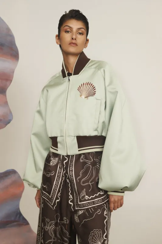 OPAL MINT BOMBER JACKET sold by Alemais