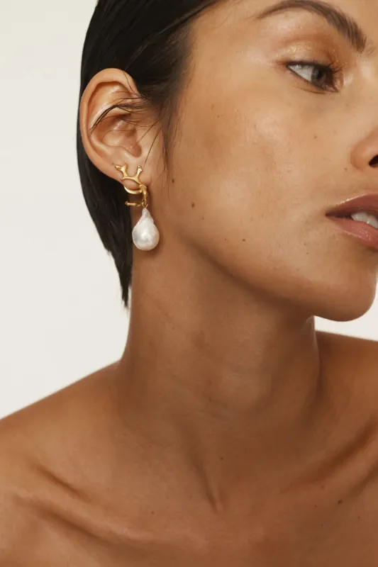 REVERIE PEARL CORAL DROP EARRINGS sold by Alemais