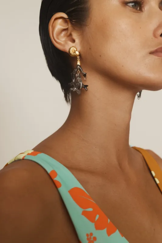 REVERIE RESIN CORAL DROP EARRINGS sold by Alemais
