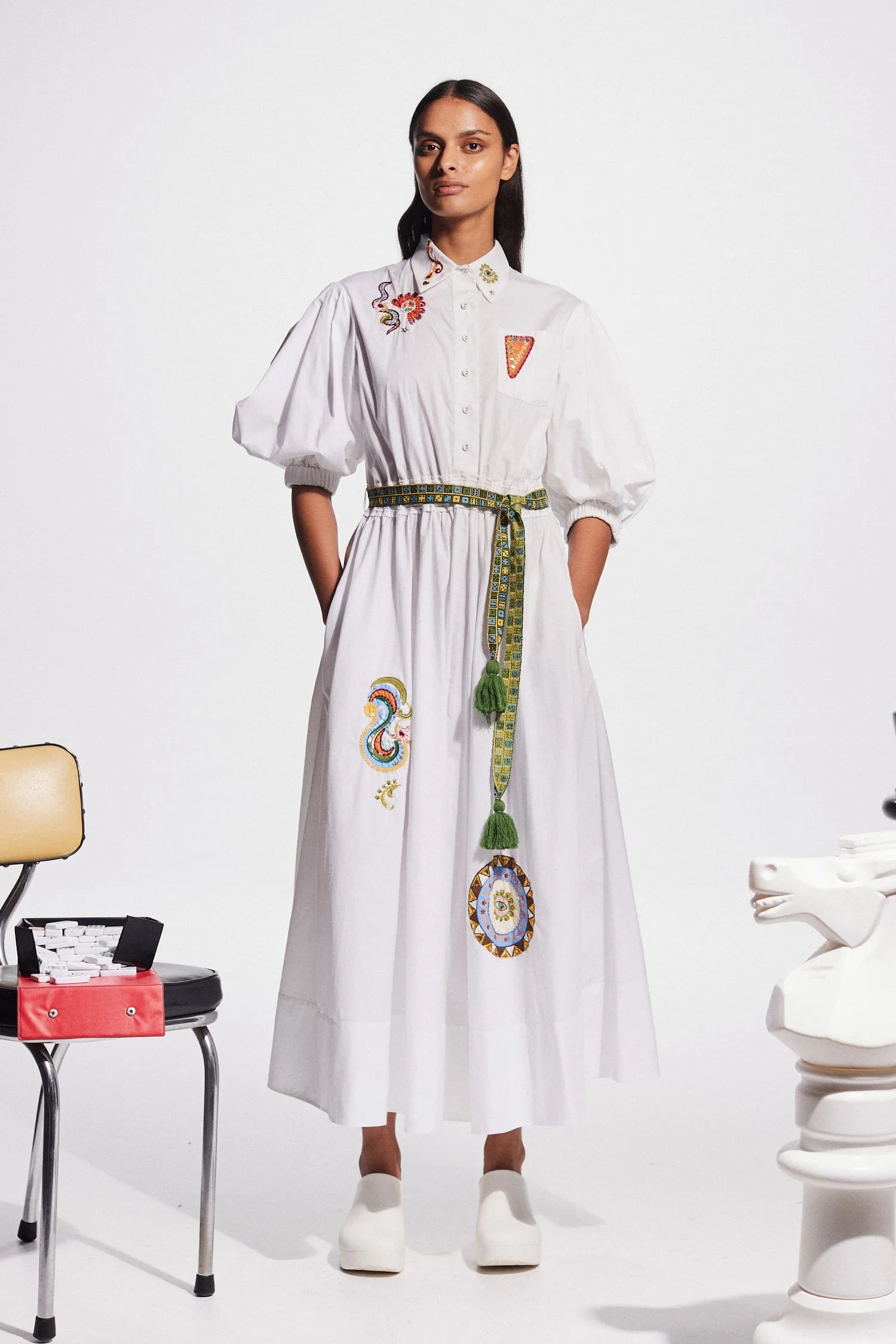 STRIKE EMBROIDERED MIDI DRESS sold by Alemais