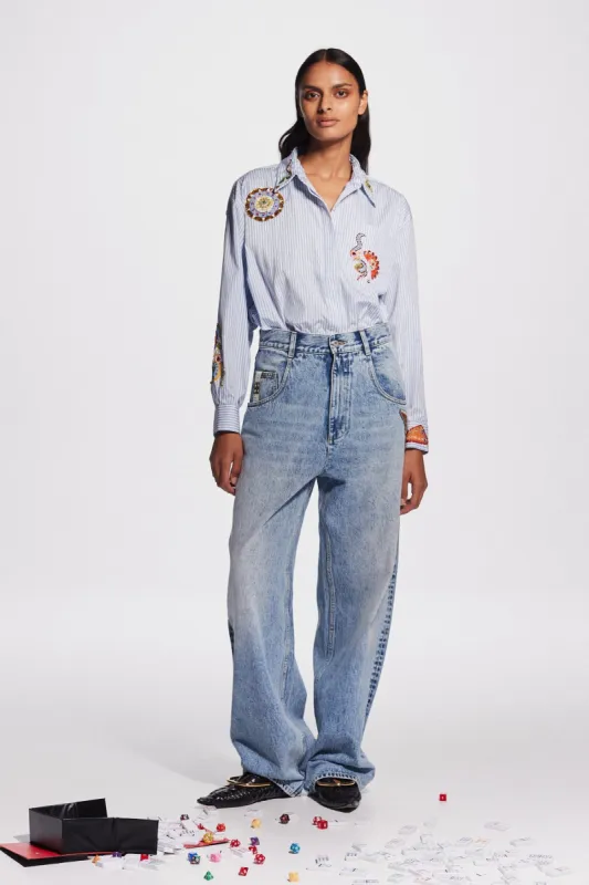 STRIKE PATCHWORK STRIPE SHIRT sold by Alemais