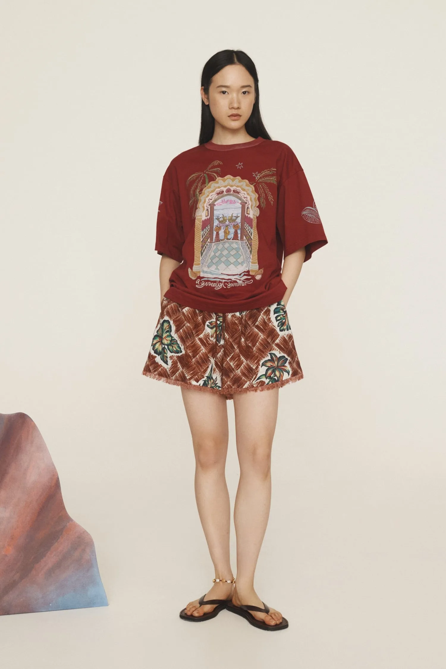 SURREALIST SUMMER BURGUNDY TEE sold by Alemais product image thumbnail 4