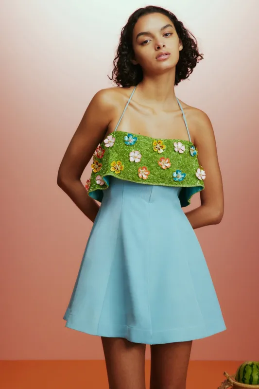 YASMINE BEADED MINI DRESS BLUE sold by Alemais