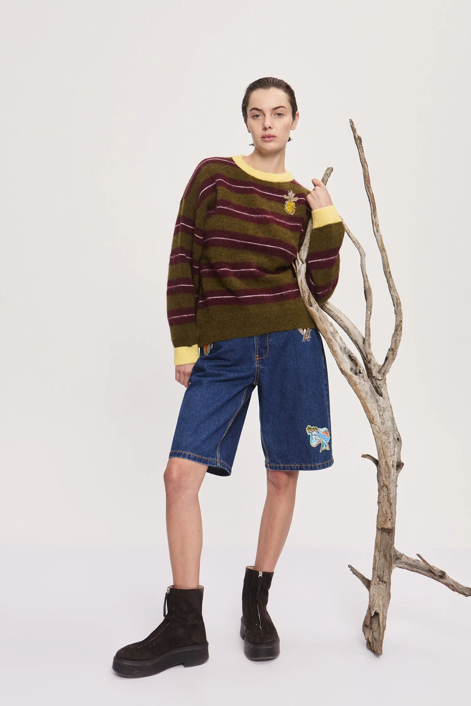 DOMENICA OLIVE STRIPE SWEATER sold by Alemais