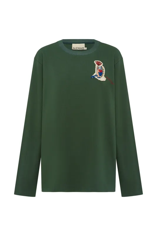 CARMINE EMBROIDERED LONG SLEEVE TEE sold by Alemais