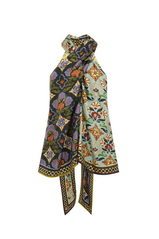 CECE SPLICED SILK TOP sold by Alemais