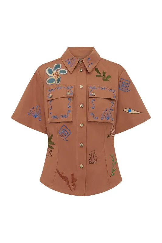 DUSTY EMBROIDERED FITTED SHIRT sold by Alemais