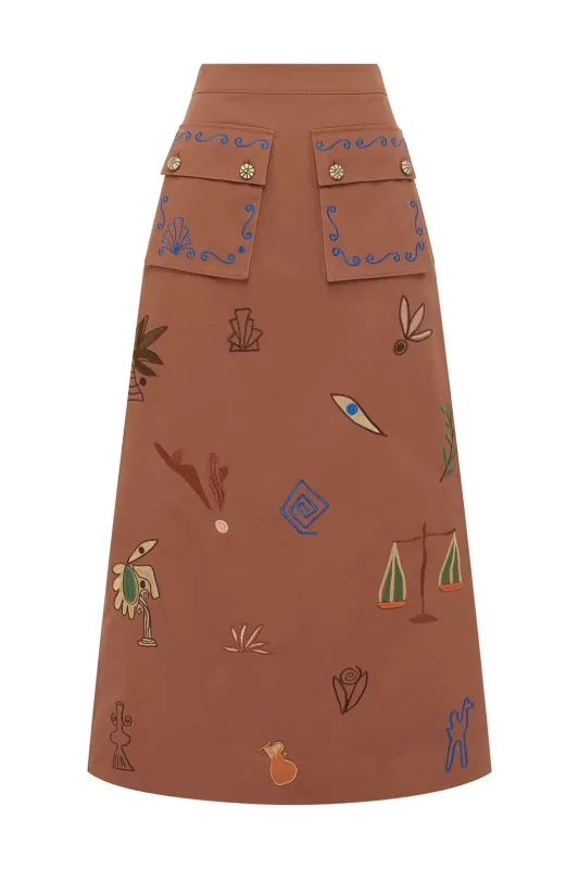 DUSTY EMBROIDERED MIDI SKIRT sold by Alemais