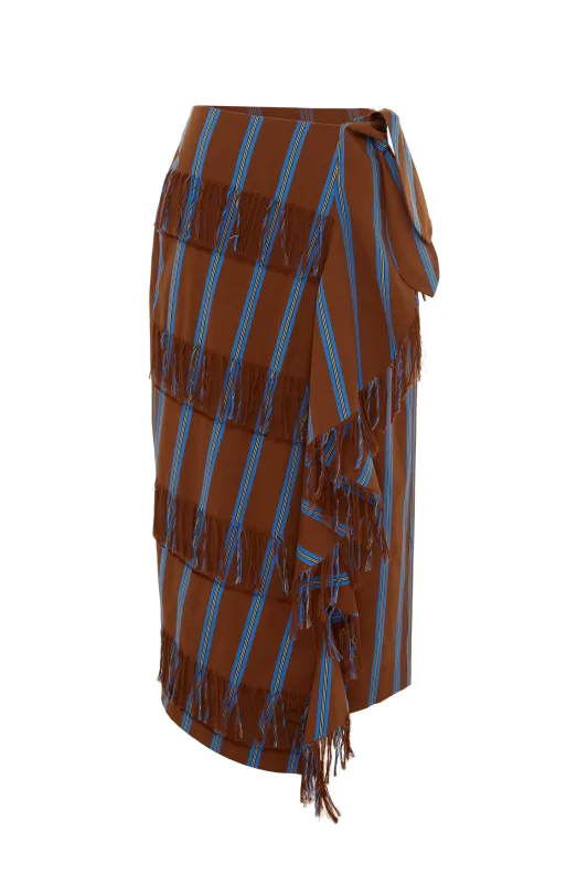 NOURA FRINGE WRAP SKIRT sold by Alemais