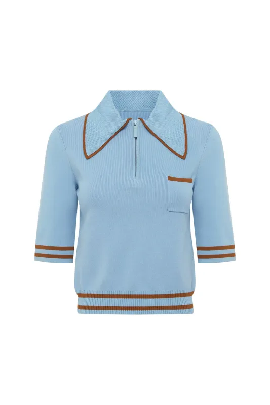 NOURA KNIT POLO BLUE sold by Alemais