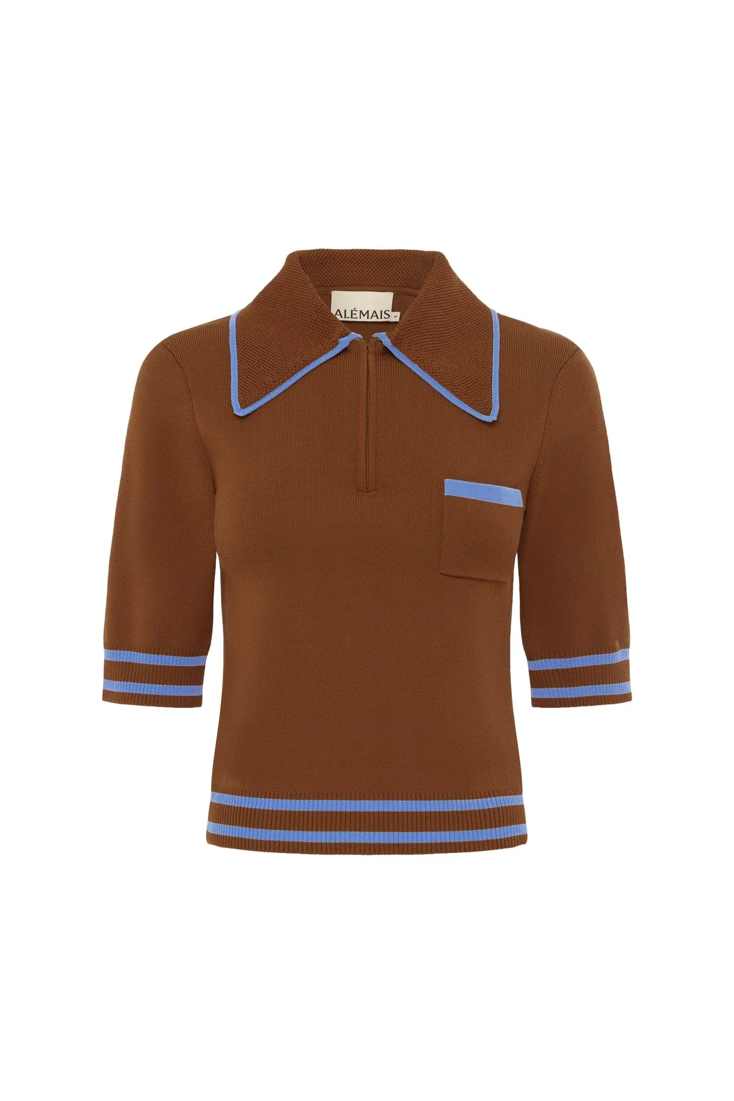 NOURA KNIT POLO RUST sold by Alemais