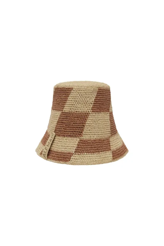 MICHELLE RAFFIA CHECKED BUCKET HAT sold by Alemais