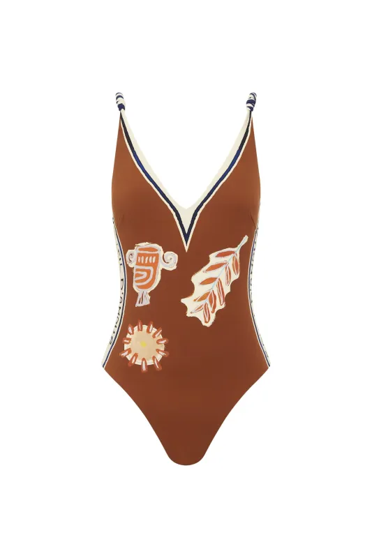 SOLEIL D'AMOUR V NECK ONE PIECE sold by Alemais