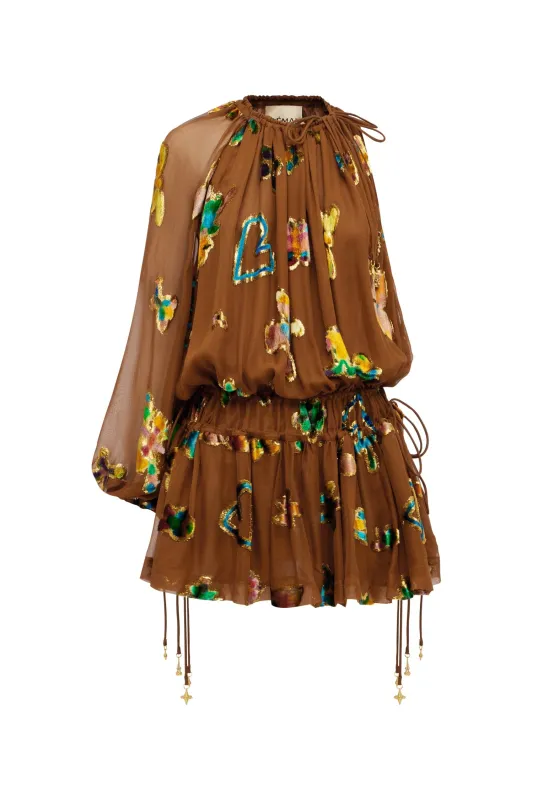 GOLDEN METALLIC VELVET MINI DRESS sold by Alemais